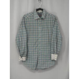 Robert Graham Shirt Mens Medium Blue Gray Plaid Long Sleeve Button Flip Cuffs